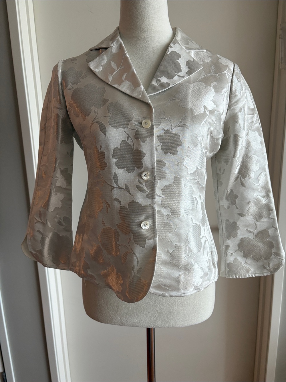 Vintage Giorgio Armani Collezioni Ivory Cream Floral Silk Blazer Jacket Sz 4